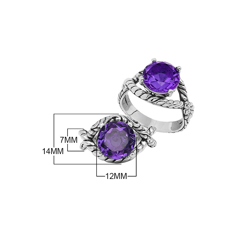 Sterling Silver Amethyst Quartz Rope Design Heritage Ring With Balinese Craft Detailing.
