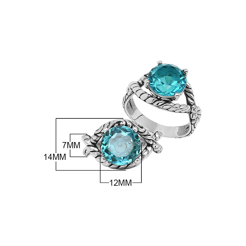 Sterling Silver Blue Topaz Quartz Rope Design Heritage Ring With Balinese Craft Detailing.