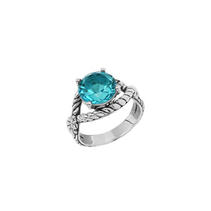 Sterling Silver Blue Topaz Quartz Rope Design Heritage Ring With Balinese Craft Detailing.