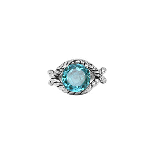 Sterling Silver Blue Topaz Quartz Rope Design Heritage Ring With Balinese Craft Detailing.