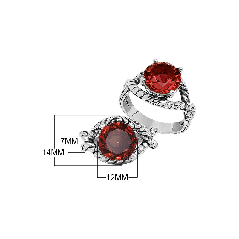Sterling Silver Garnet Quartz Rope Design Heritage Ring With Balinese Craft Detailing.