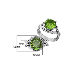 Sterling Silver Peridot Quartz Rope Design Heritage Ring With Balinese Craft Detailing.