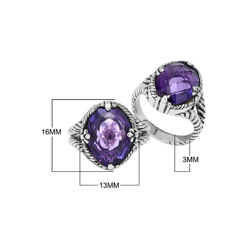 Sterling Silver Amethyst Quartz Oval Rope Design Heritage Ring With Balinese Craft Detailing.