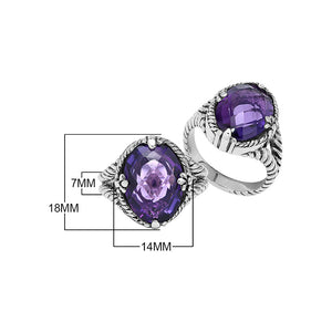 Sterling Silver Amethyst Quartz Oval Rope Design Heritage Ring With Balinese Craft Detailing.