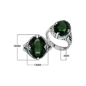 Sterling silver Green Quartz oval-cut statement ring with handcrafted rope detailing