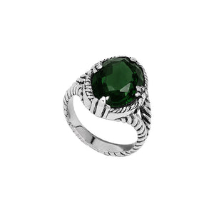 Sterling silver Green Quartz oval-cut statement ring with handcrafted rope detailing
