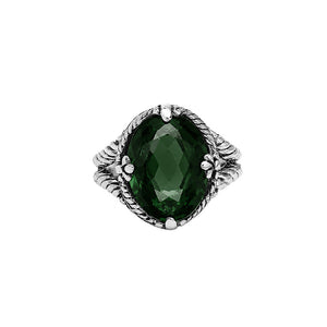 Sterling silver Green Quartz oval-cut statement ring with handcrafted rope detailing