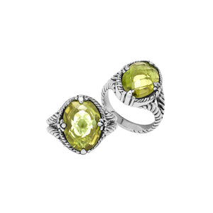 Sterling Silver Lemon Quartz Oval Rope Design Heritage Ring With Balinese Craft Detailing.