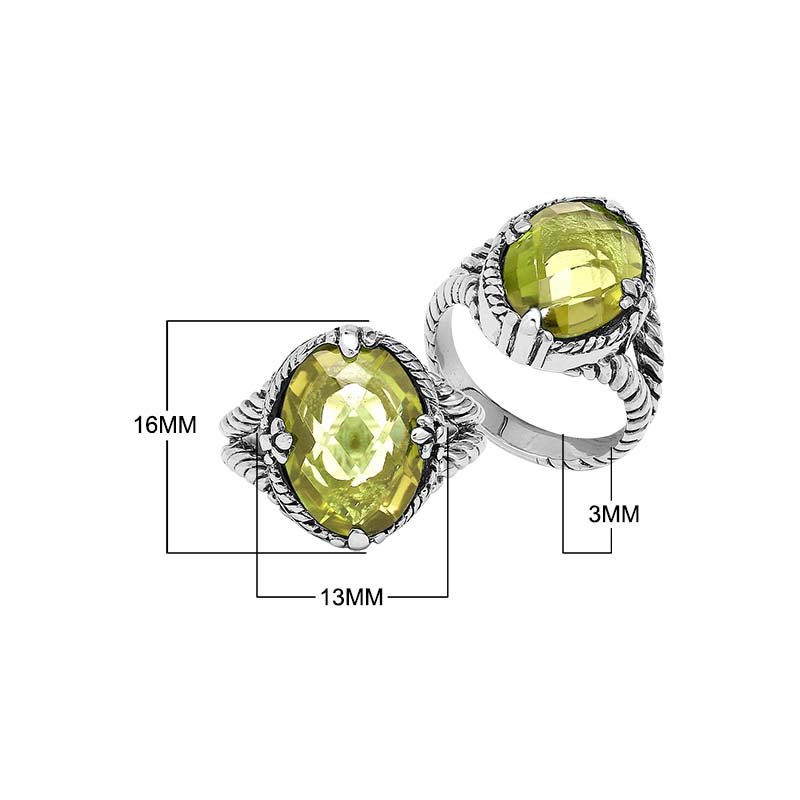 Sterling Silver Lemon Quartz Oval Rope Design Heritage Ring With Balinese Craft Detailing.