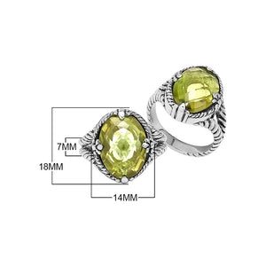 Sterling Silver Lemon Quartz Oval Rope Design Heritage Ring With Balinese Craft Detailing.