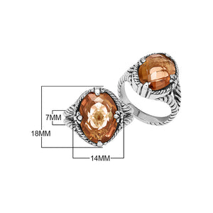 Sterling Silver Morganite Quartz Oval Rope Design Heritage Ring With Balinese Craft Detailing.
