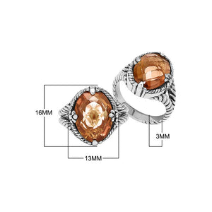 Sterling Silver Morganite Quartz Oval Rope Design Heritage Ring With Balinese Craft Detailing.