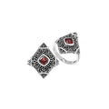 Sterling silver Garnet Quartz statement ring with diamond-shaped Balinese filigree design