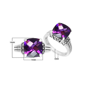 Sterling Silver Beautiful Designer Amethyst Quartz Cushion Heritage Statement Ring With Balinese Detailing.