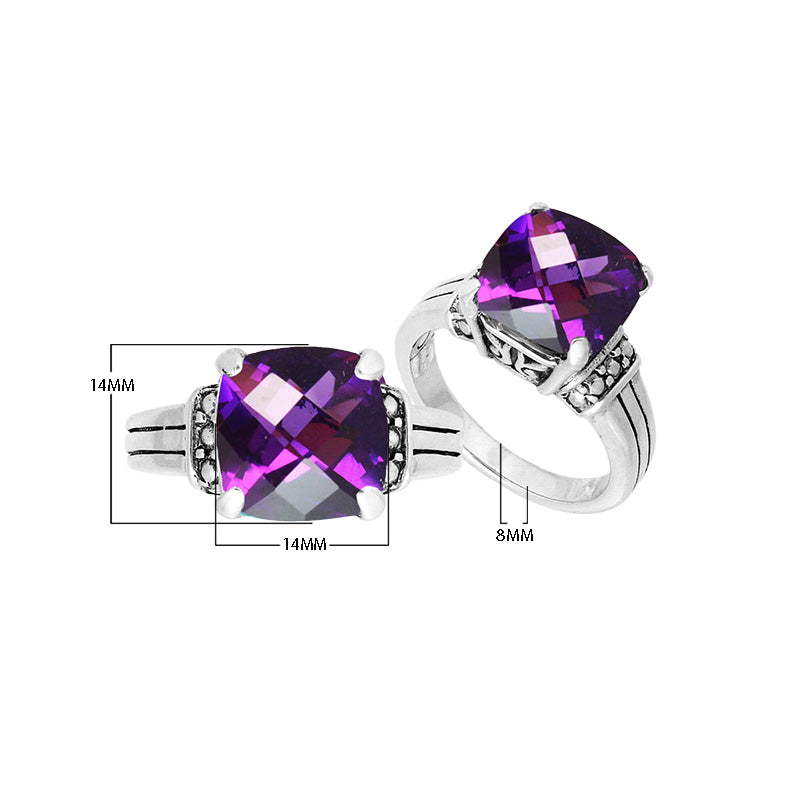 Sterling Silver Beautiful Designer Amethyst Quartz Cushion Heritage Statement Ring With Balinese Detailing.