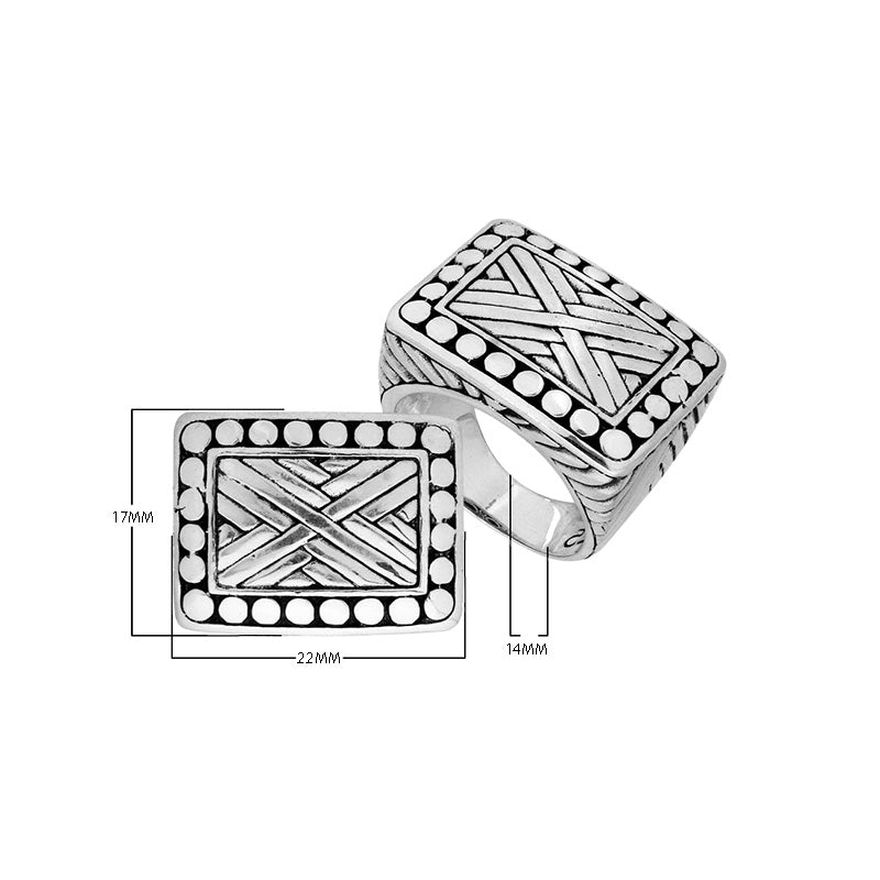 Sterling Silver Designer Square Pattern Oxidized Ring For Wholesale Jewelry Buyers.