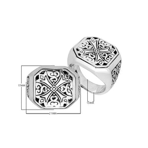 Sterling Silver Cross Pattern Oxidized Octagon Designer Ring For Wholesale Jewelry Buyers.