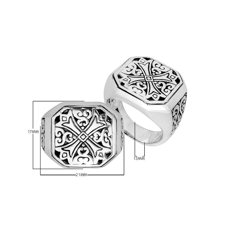 Sterling Silver Cross Pattern Oxidized Octagon Designer Ring For Wholesale Jewelry Buyers.