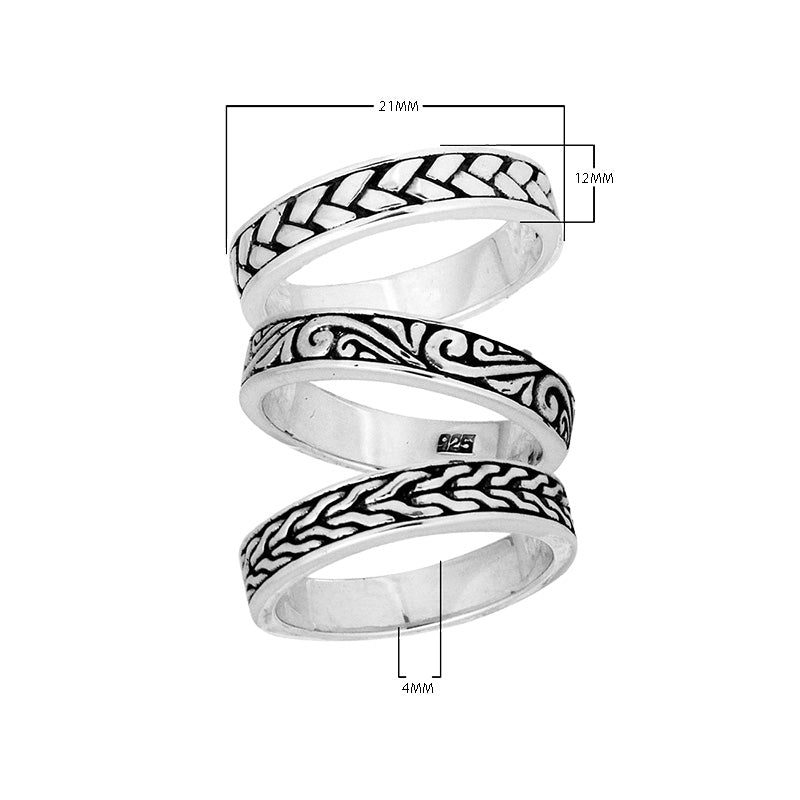 Sterling Silver Oxidized Lovely Pretty Designer Round Ring With Balinese Carving.