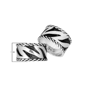 Sterling Silver Oxidized Fancy Carved Designer Band Ring With Balinese Rope Detailing.
