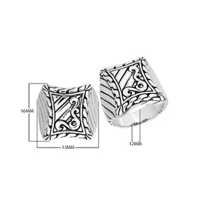 Sterling Silver handcrafted rectangular tribal design ring wholesale from Bali, Indonesia with swirl and line engravings