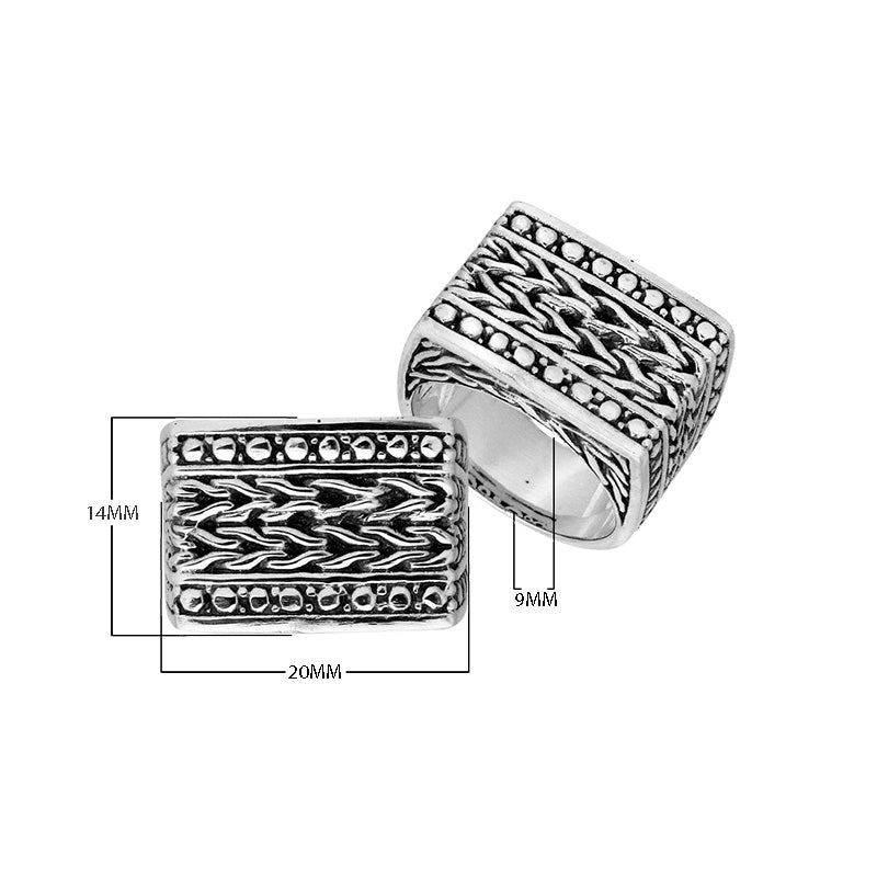 Sterling Silver handcrafted braided texture ring wholesale from Bali, Indonesia with dotted border and oxidized antique finish