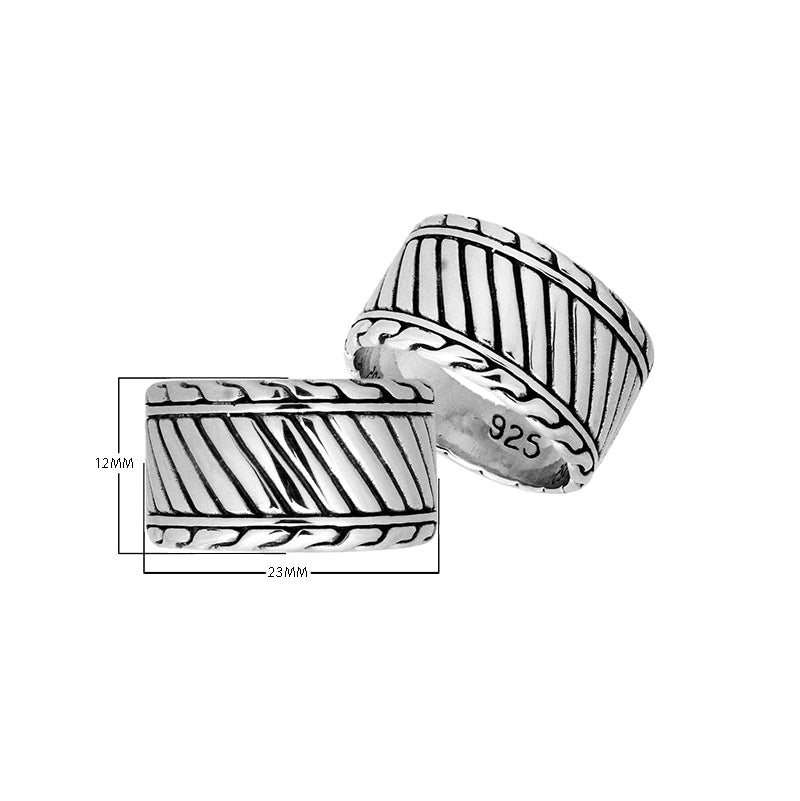 Sterling Silver handcrafted diagonal stripe band ring wholesale from Bali, Indonesia with oxidized finish
