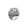 Wholesale Silver Overlay Over Copper Shield Cross Warrior Ring With Medieval Carvings.