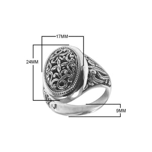 Wholesale Silver Overlay Over Copper Oval Carved Balinese Ring With Ornate Detailing.