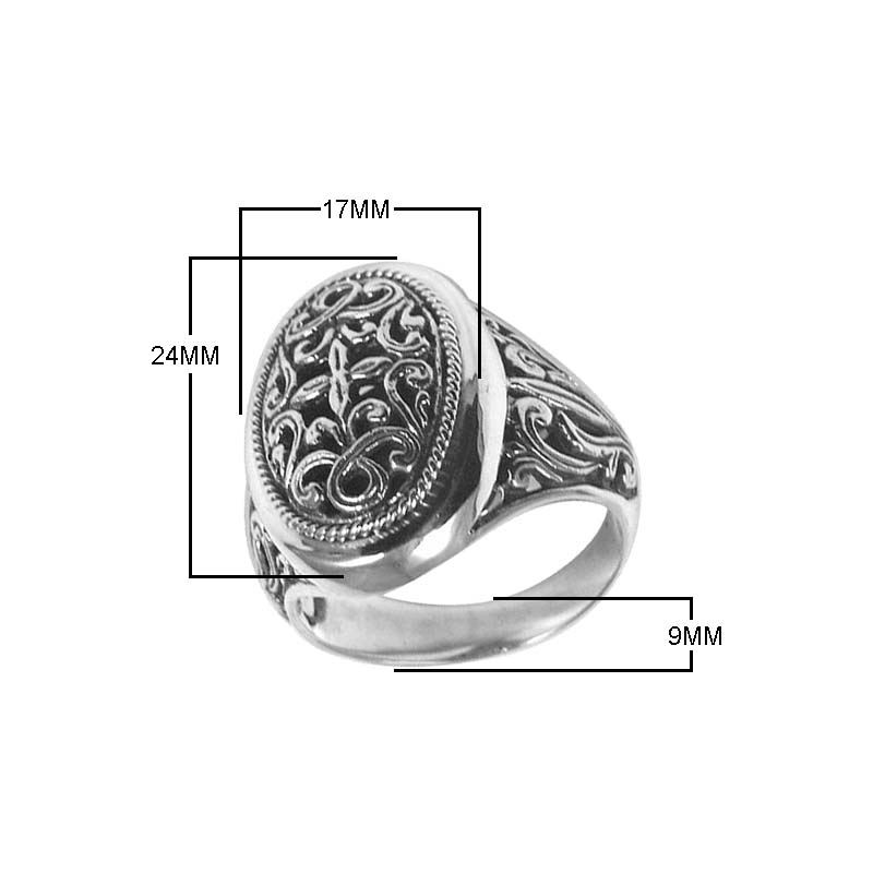Wholesale Silver Overlay Over Copper Oval Carved Balinese Ring With Ornate Detailing.