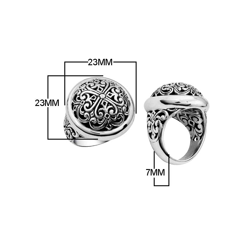 Wholesale Silver Overlay Over Copper Round Carved Dome Ring With Balinese Details.