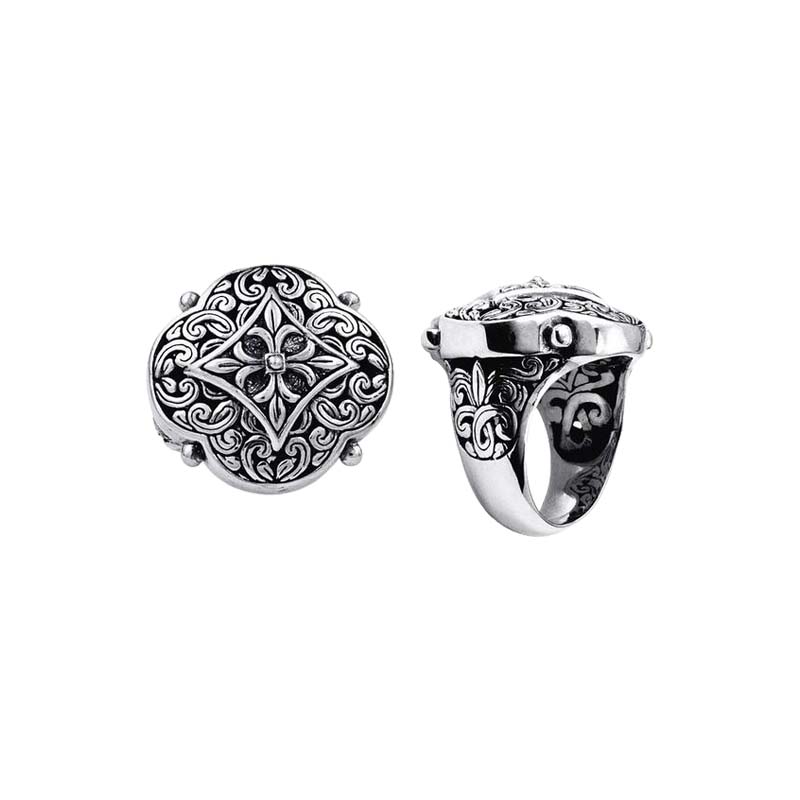 Wholesale Silver Overlay Over Copper Floral Mandala Carved Balinese Heritage Ring.