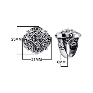 Wholesale Silver Overlay Over Copper Floral Mandala Carved Balinese Heritage Ring.