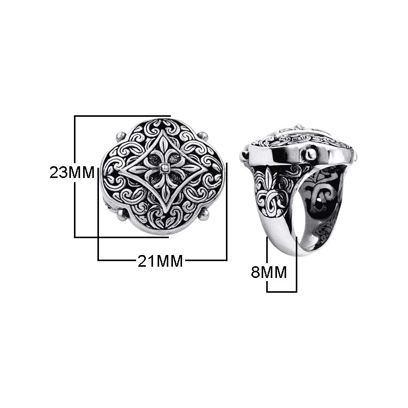 Wholesale Silver Overlay Over Copper Floral Mandala Carved Balinese Heritage Ring.