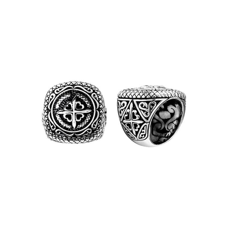 Wholesale Silver Overlay Over Copper Compass Heart Carved Balinese Ring.