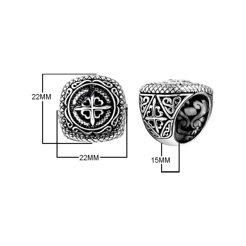 Wholesale Silver Overlay Over Copper Compass Heart Carved Balinese Ring.