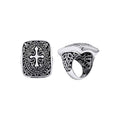 Silver Overlay Over Copper Rectangular Cross Carved Balinese Wholesale Ring.