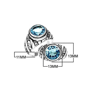 Blue Topaz Quartz Oval Carved Balinese Silver Overlay Wholesale Ring.