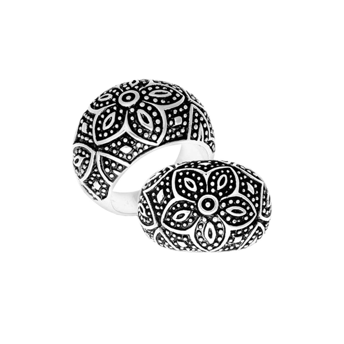 Silver Overlay Over Copper Floral Dome Ring With Sterling Silver Accents