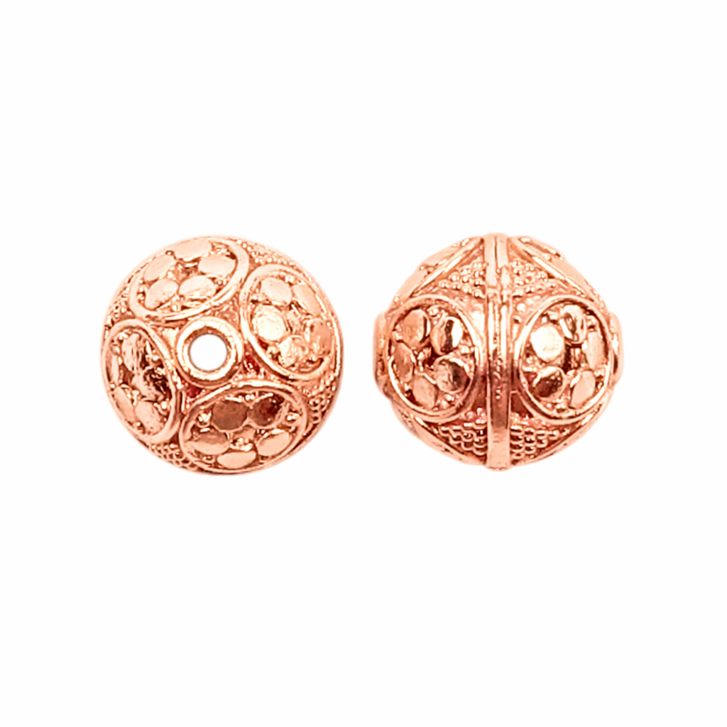 Rose gold overlay copper mosaic filigree beads handcrafted in India for wholesale jewelry making