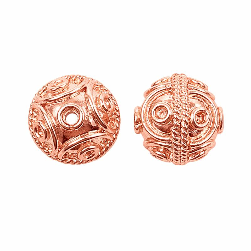 Rose gold overlay copper geometric filigree beads handcrafted in India for wholesale jewelry making