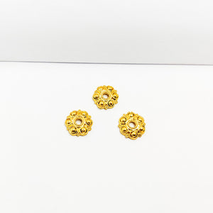 18K Gold Overlay Over Copper ornamental floral bead cap with raised dome detailing, handcrafted jewelry component from India.