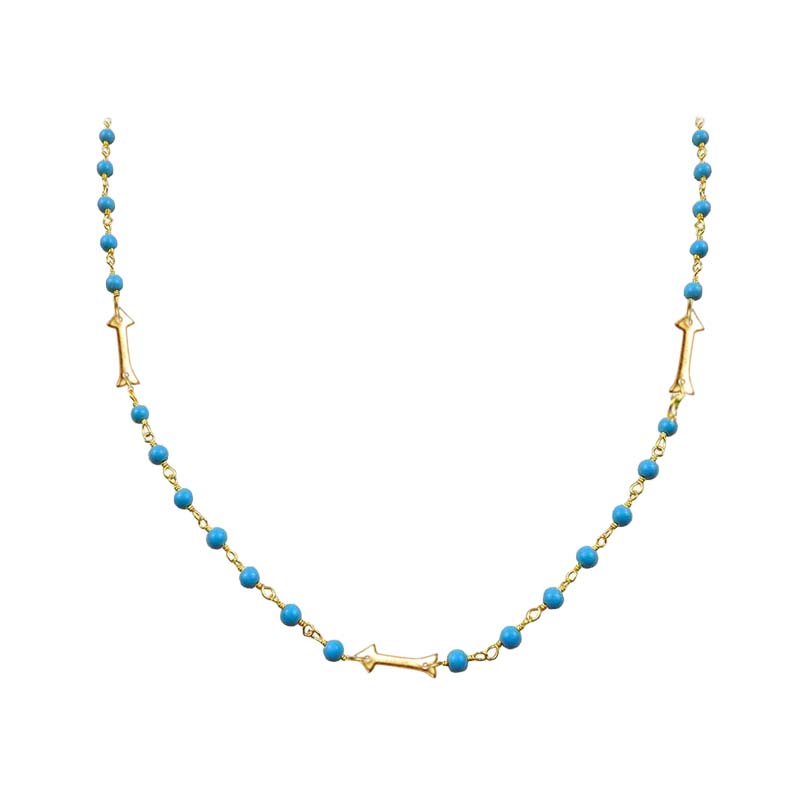 Handcrafted turquoise bead necklace with 18K gold overlay copper chain made in India