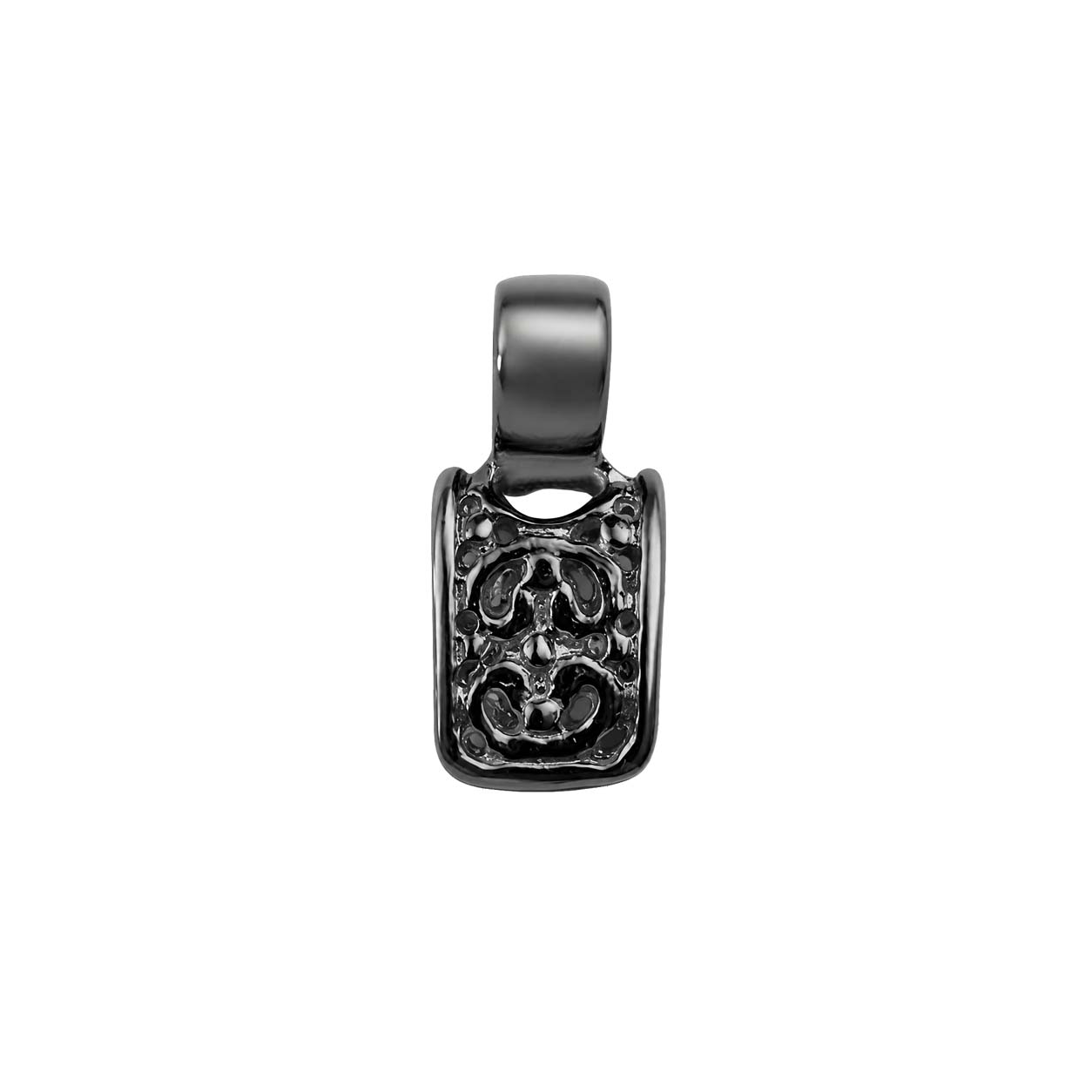 Handcrafted India Black Rhodium Overlay Over Copper floral filigree Pendant Bail with polished finish for wholesale jewelry making supplies and designer accessory collections.