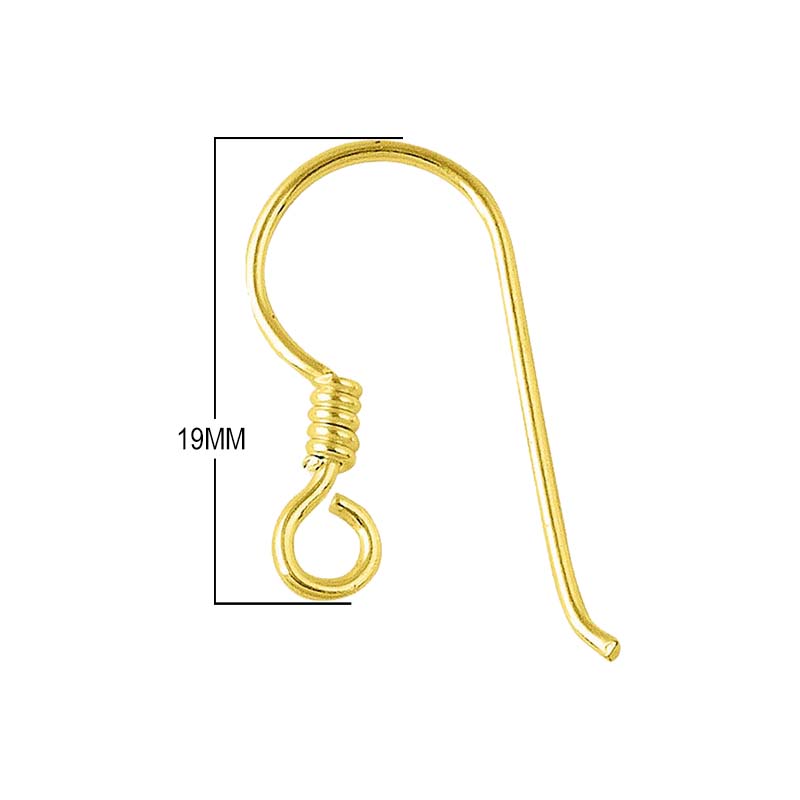 18K Gold Overlay Coil Hook Earwire For Jewelry Making With Polished Finish Handcrafted In India