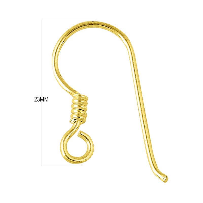 18K Gold Overlay Coil Hook Earwire For Jewelry Making With Polished Finish Handcrafted In India
