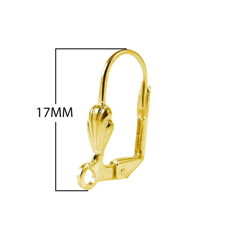 18K Gold Overlay Leverback Earwire With Shell Design For Jewelry Making Handcrafted In India