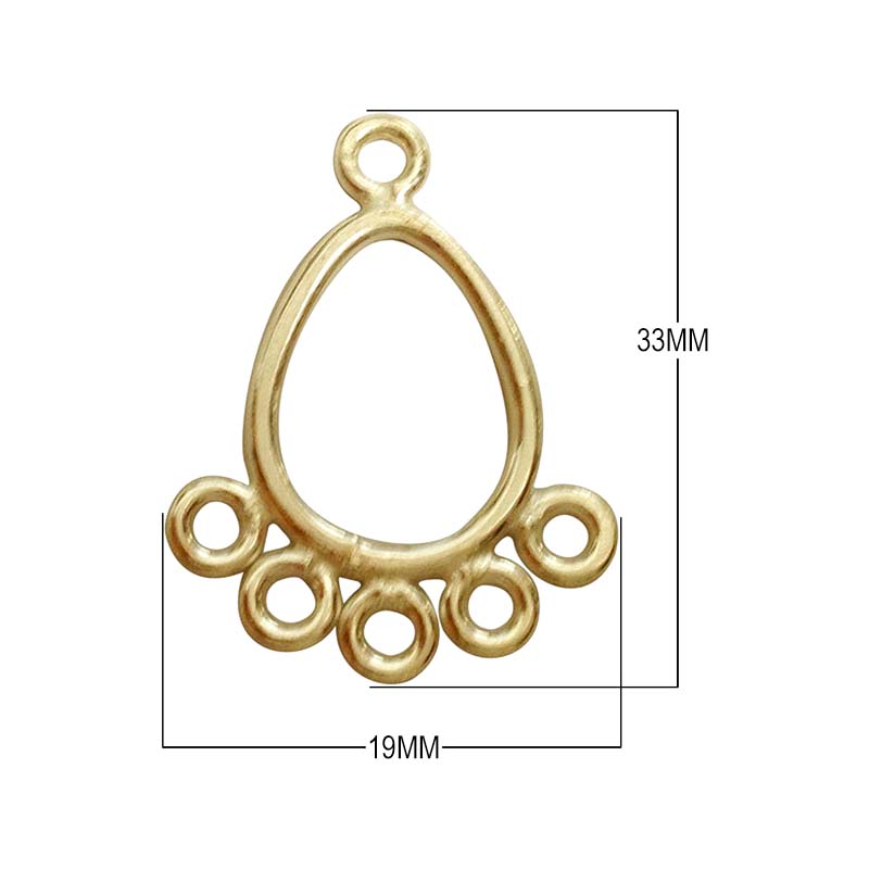 Bulk 18K Gold Overlay Over copper teardrop chandelier earring finding with five loops for professional jewelry manufacturing, handcrafted in India.