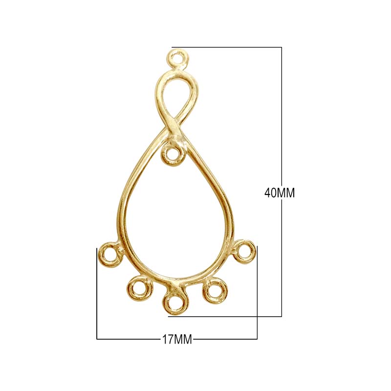 Bulk 18K Gold Overlay Over copper teardrop chandelier earring finding with multiple loops for professional jewelry manufacturing, handcrafted in India.