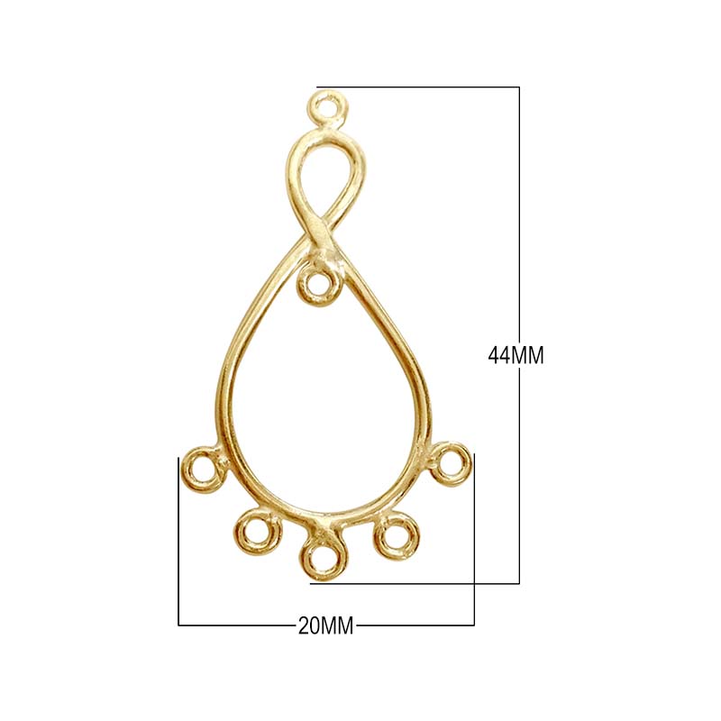 Bulk 18K Gold Overlay Over copper teardrop chandelier earring finding with multiple loops for professional jewelry manufacturing, handcrafted in India.